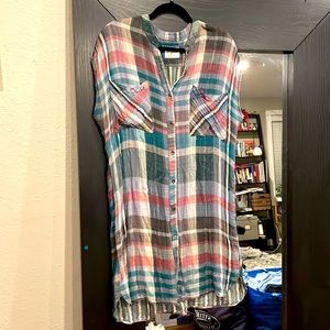 Anthropologie plaid shirt dress size M